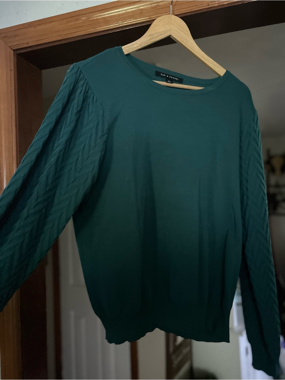 Zac & Rachel Teal Crewneck Sweater with Cable Sleeves